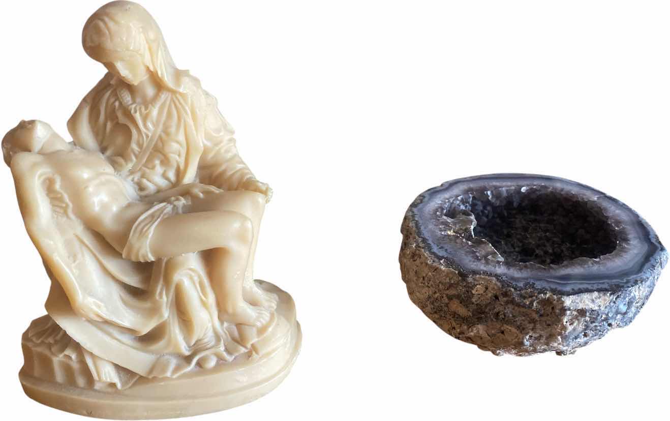 View 1 of VINTAGE MARBLE PITA H5” & AMETHYST AGATE GEODE 4“ X 2“