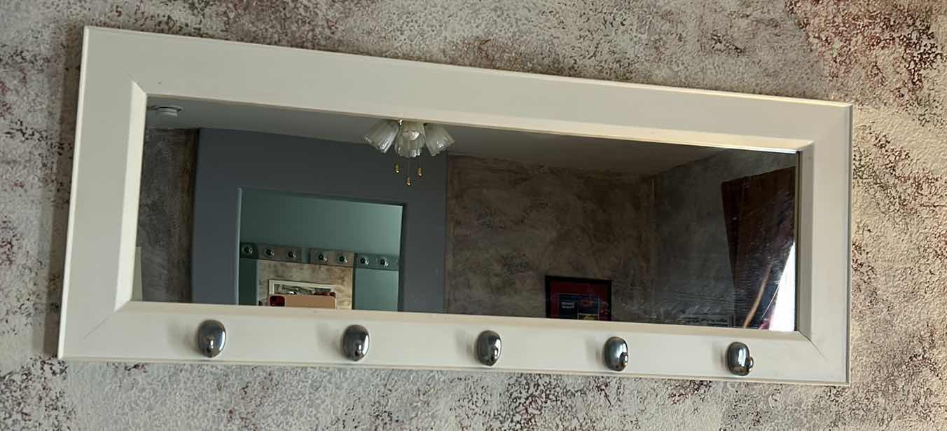 Photo 1 of DESIGN OVATION, WHITE PUB MIRROR FEATURING FIVE METAL HOOKS  36“ x H14“