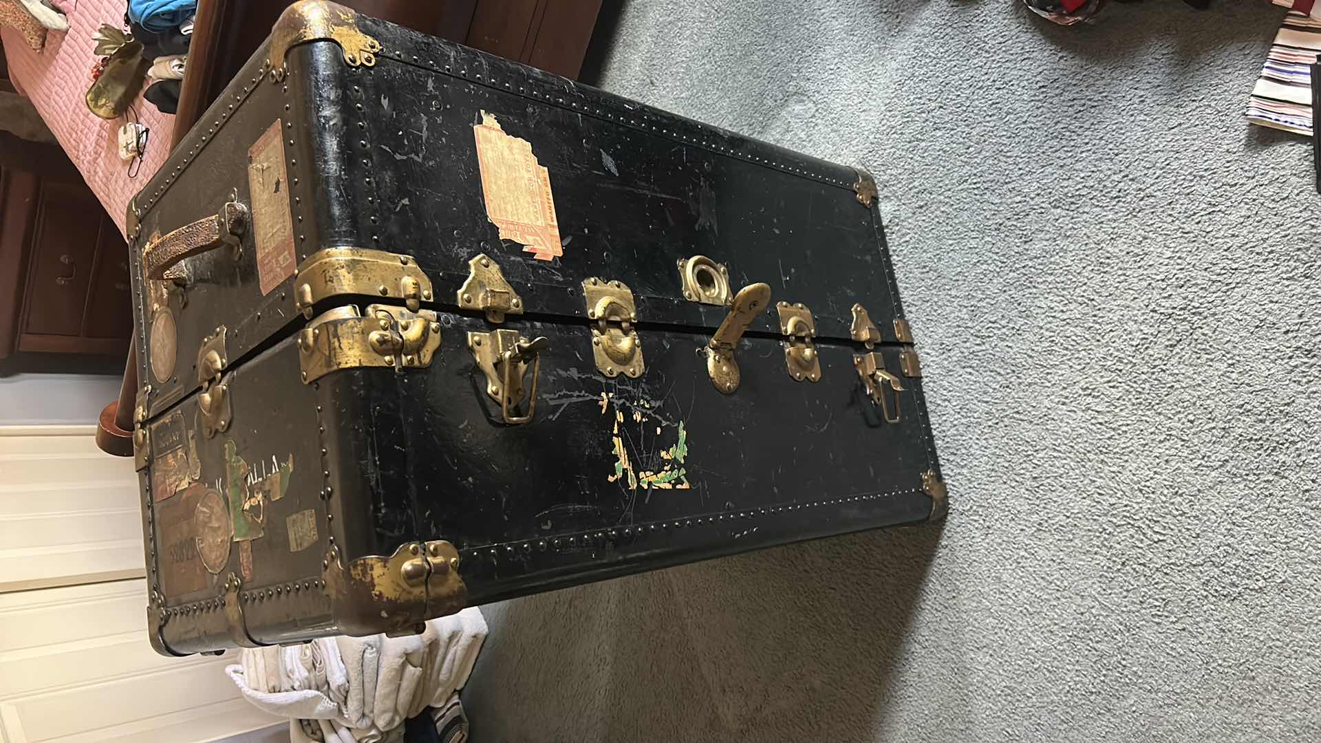 Photo 1 of ANTIQUE BLACK STEAMER TRUNK