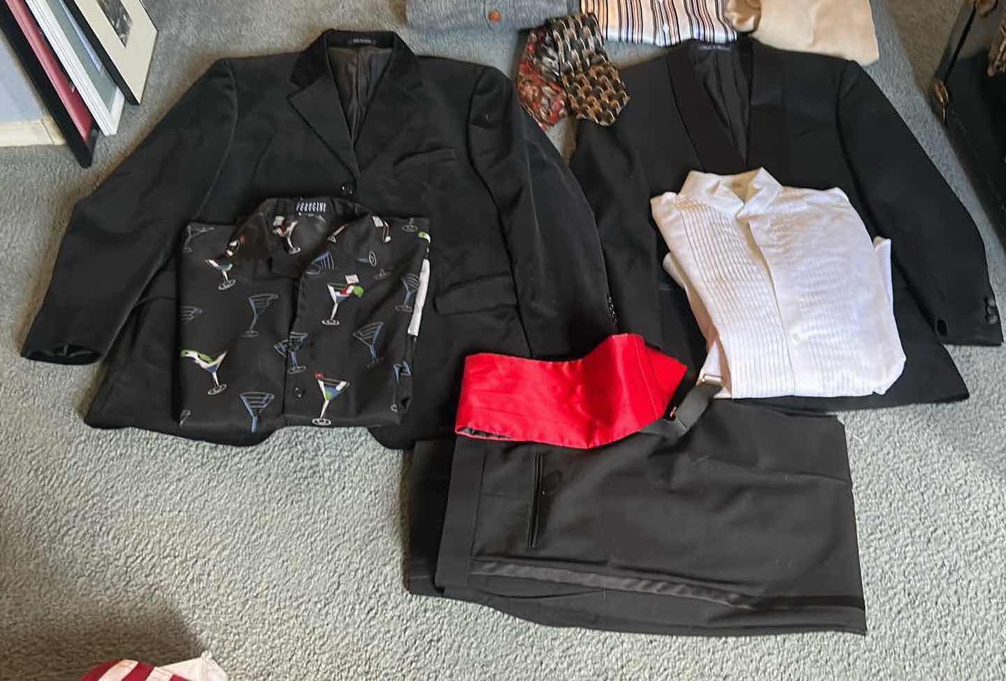 Photo 1 of MEN’S CLOTHING ASSORTMENT – TUX SHIRT, JACKET, PANTS, AND MORE