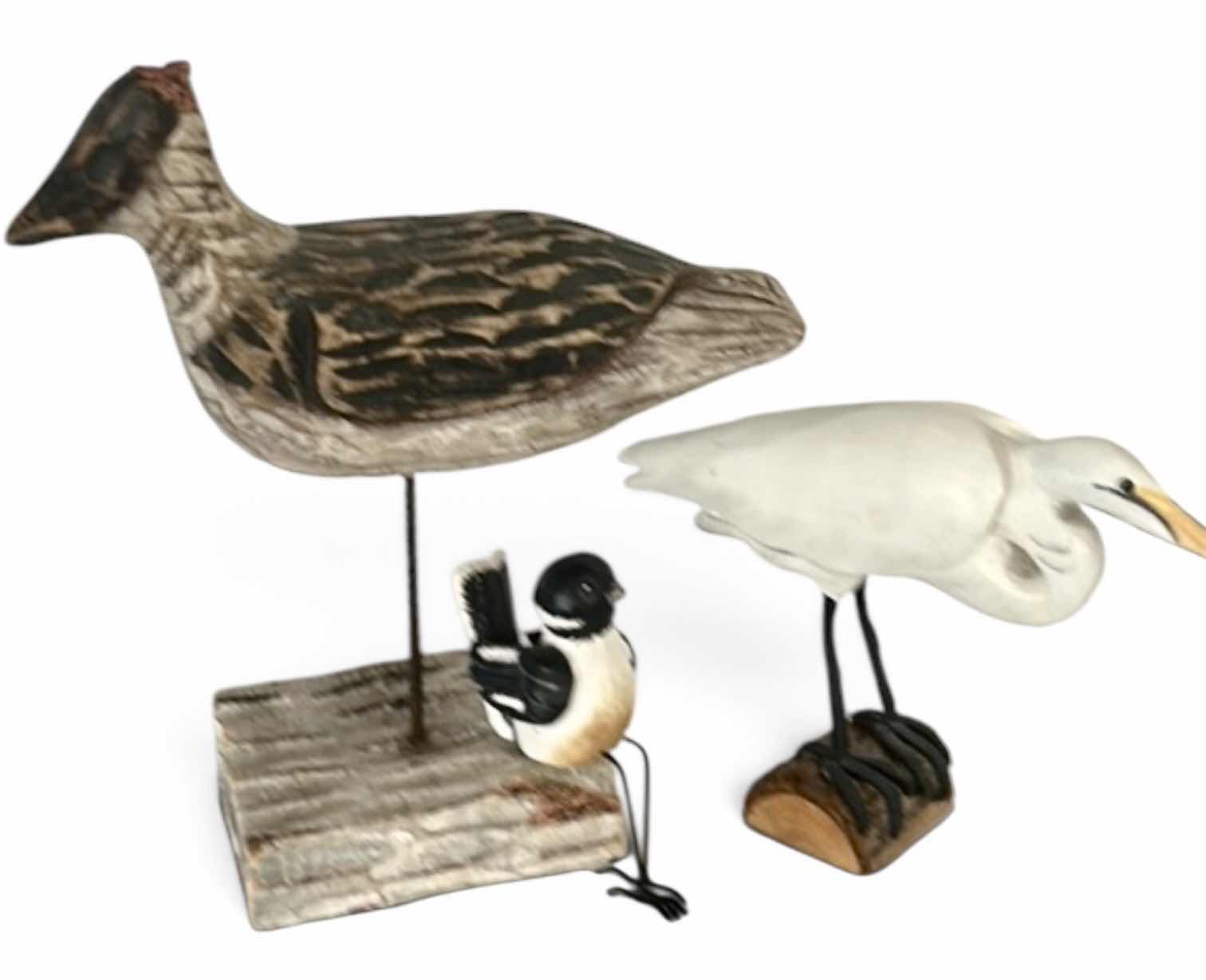 Photo 1 of THREE HAND-PAINTED WOODEN BIRD FIGURES FOR HOME DECOR, (TALLEST, 13”)