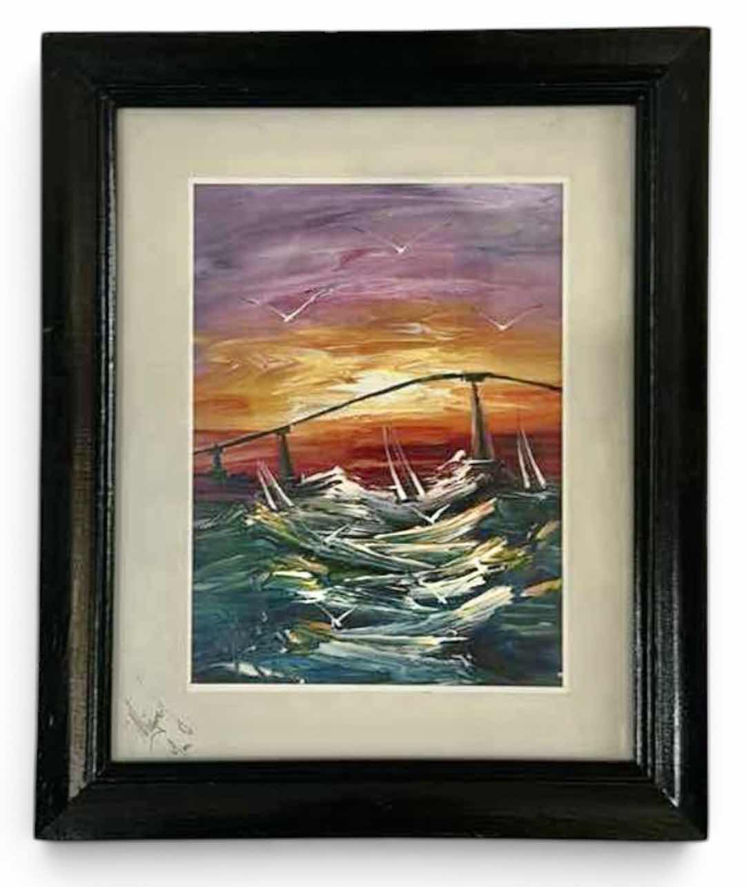 Photo 1 of FRAMED SIGNED BY ARTIST IMPRESSIONISTIC NAUTICAL PAINTING ARTWORK 10” x H12”