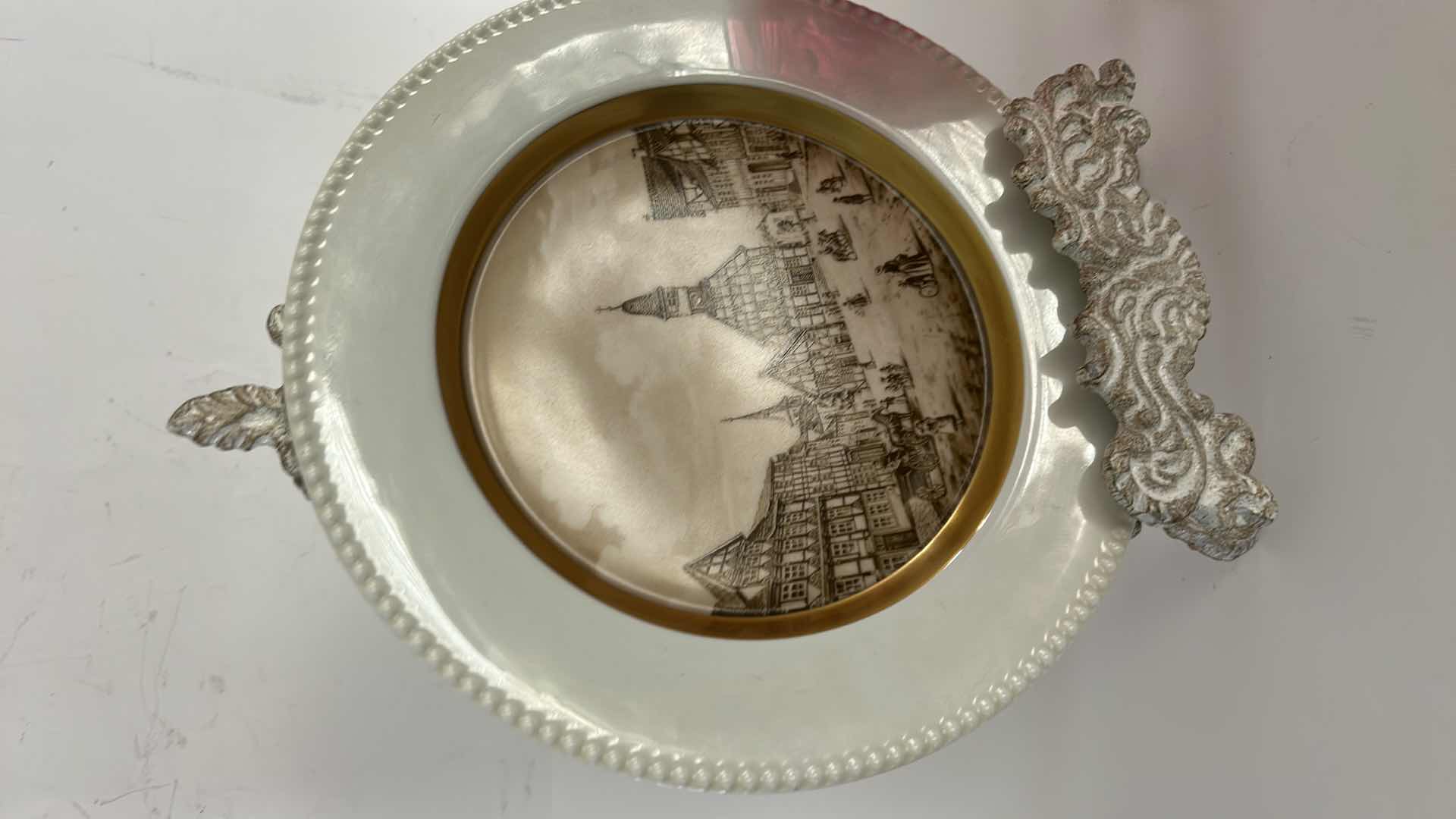 Photo 1 of VINTAGE GERMAN PORCELAIN PLATE AND VINTAGE CRANBERRY VASE