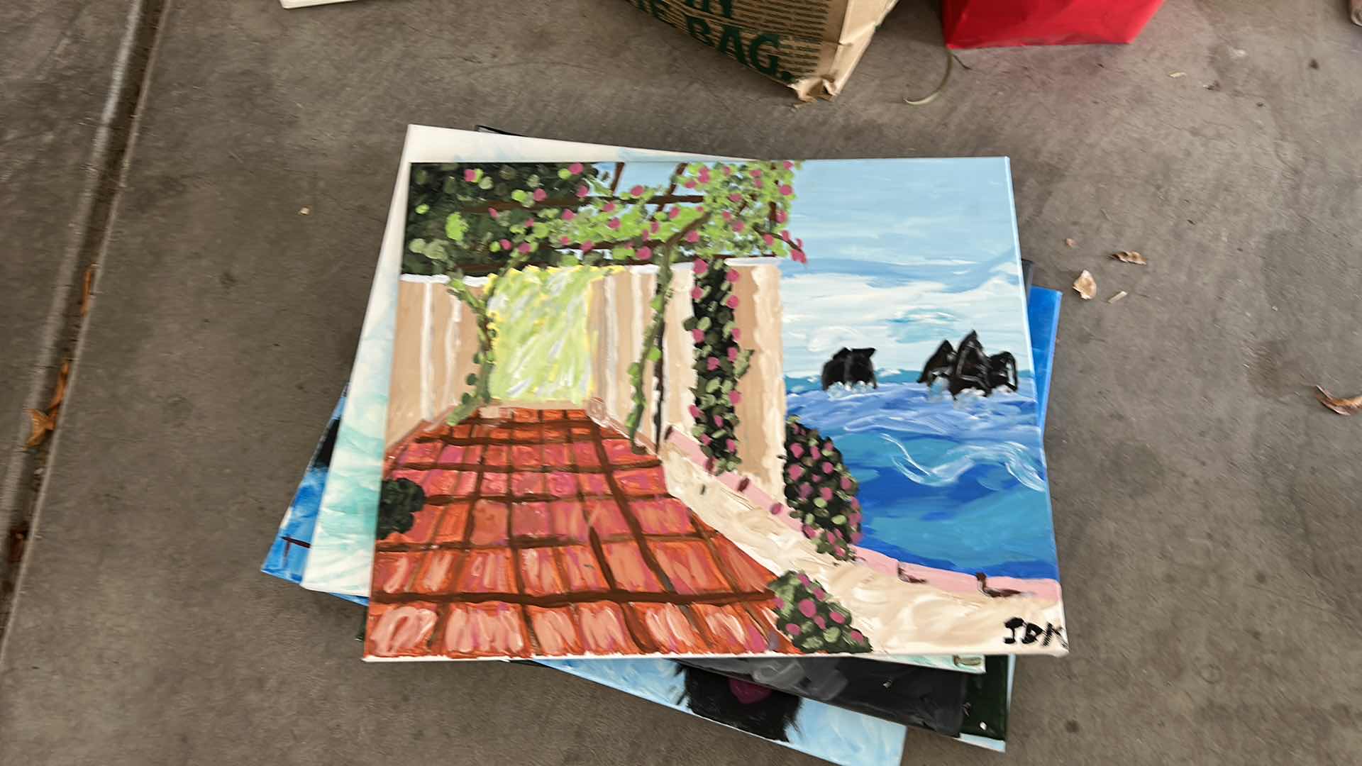 Photo 1 of ARTWORK ON CANVAS AND CHRISTMAS WRAPPING SUPPLIES