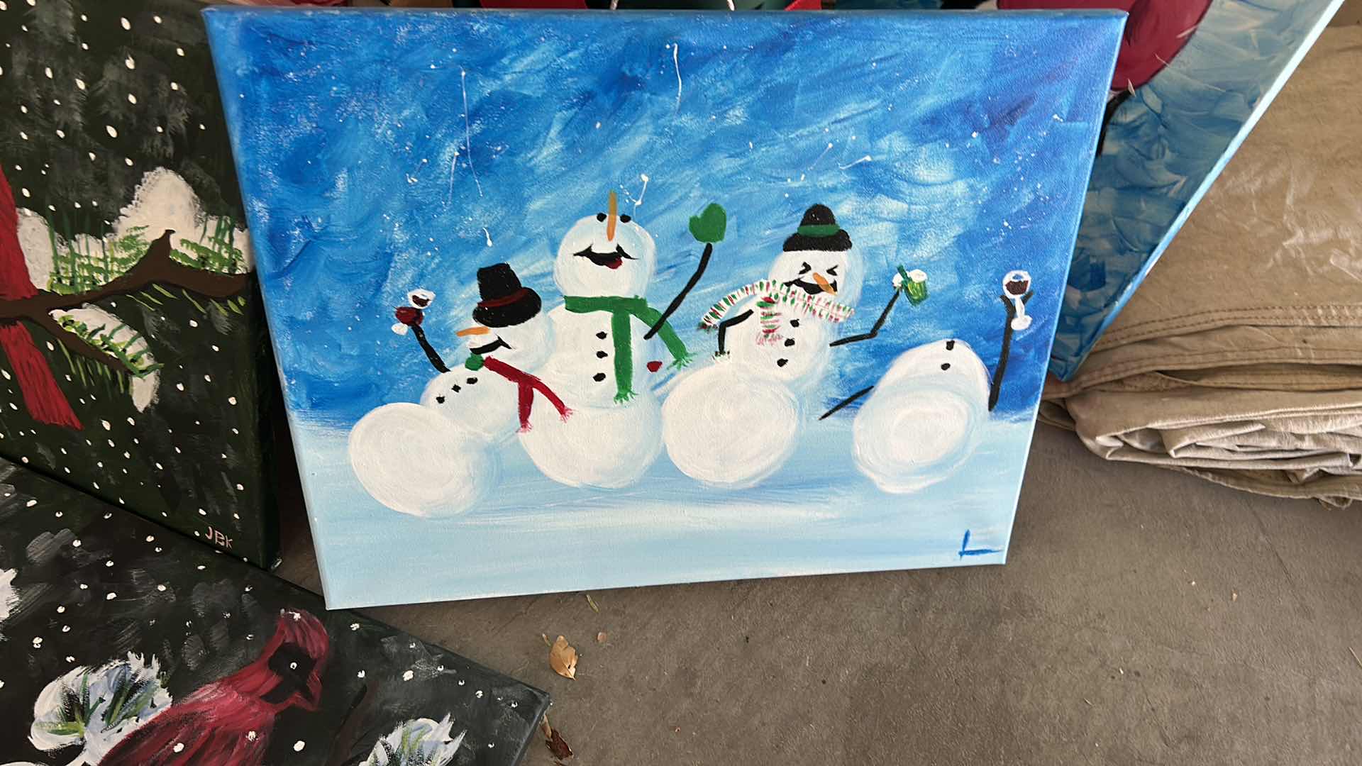 Photo 1 of ARTWORK ON CANVAS AND CHRISTMAS WRAPPING SUPPLIES