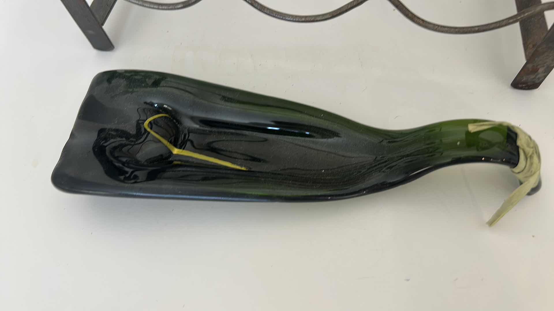 Photo 1 of METAL WINE BOTTLE RACK, AND GLASS WINE BOTTLE HOLDER, 14 1/4” x 7 1/4” x 14”