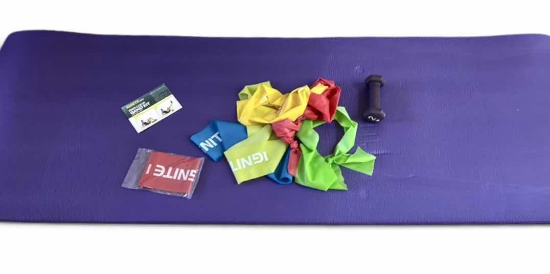 Photo 1 of EXERCISE MAT, RESISTANCE BANDS, AND 2 lb WEIGHT