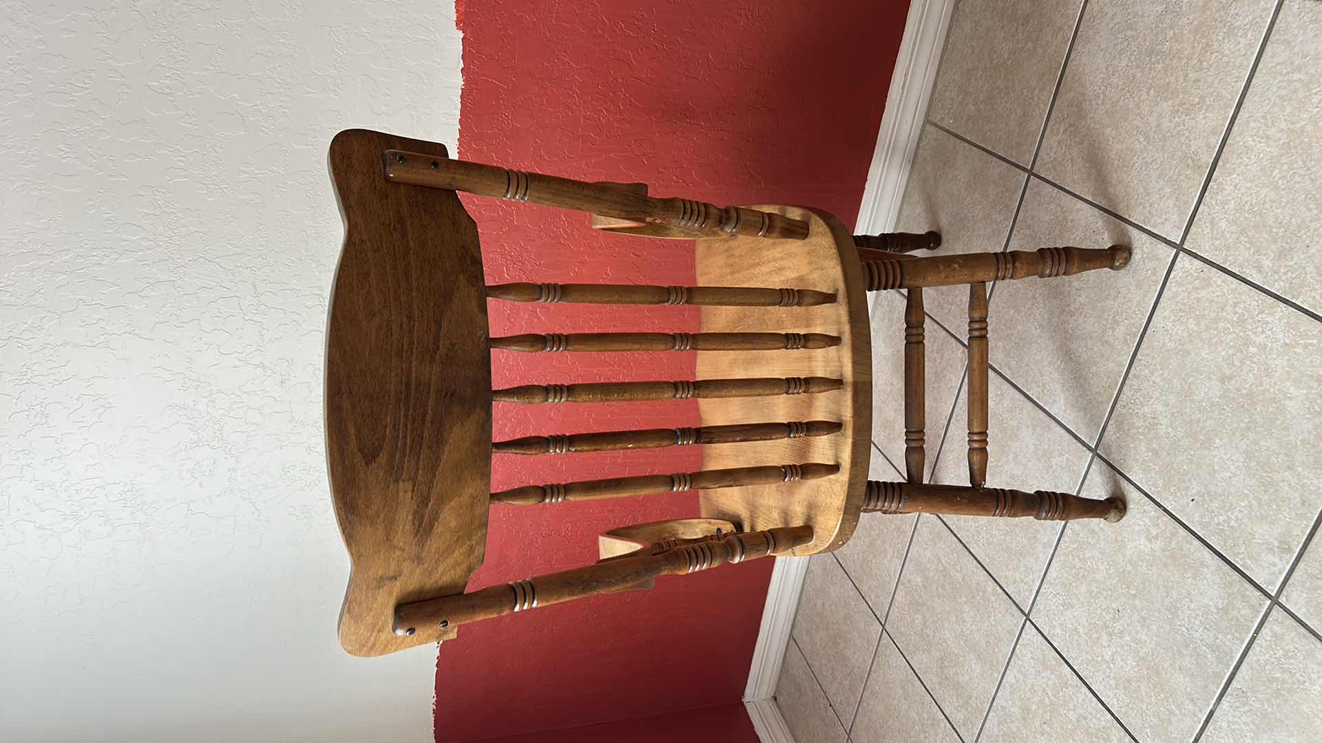 View 4 of HANDCRAFTED, SOLID WOOD PRESS BACK DINING ARMCHAIR, SEAT HEIGHT 17 1/2” OVERALL HEIGHT 40”