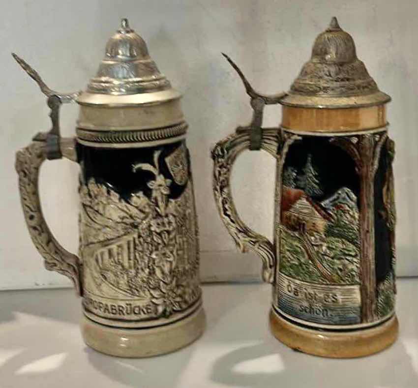 Photo 1 of 2 GERMAN & W GERMAN CERAMIC BEER STEINS