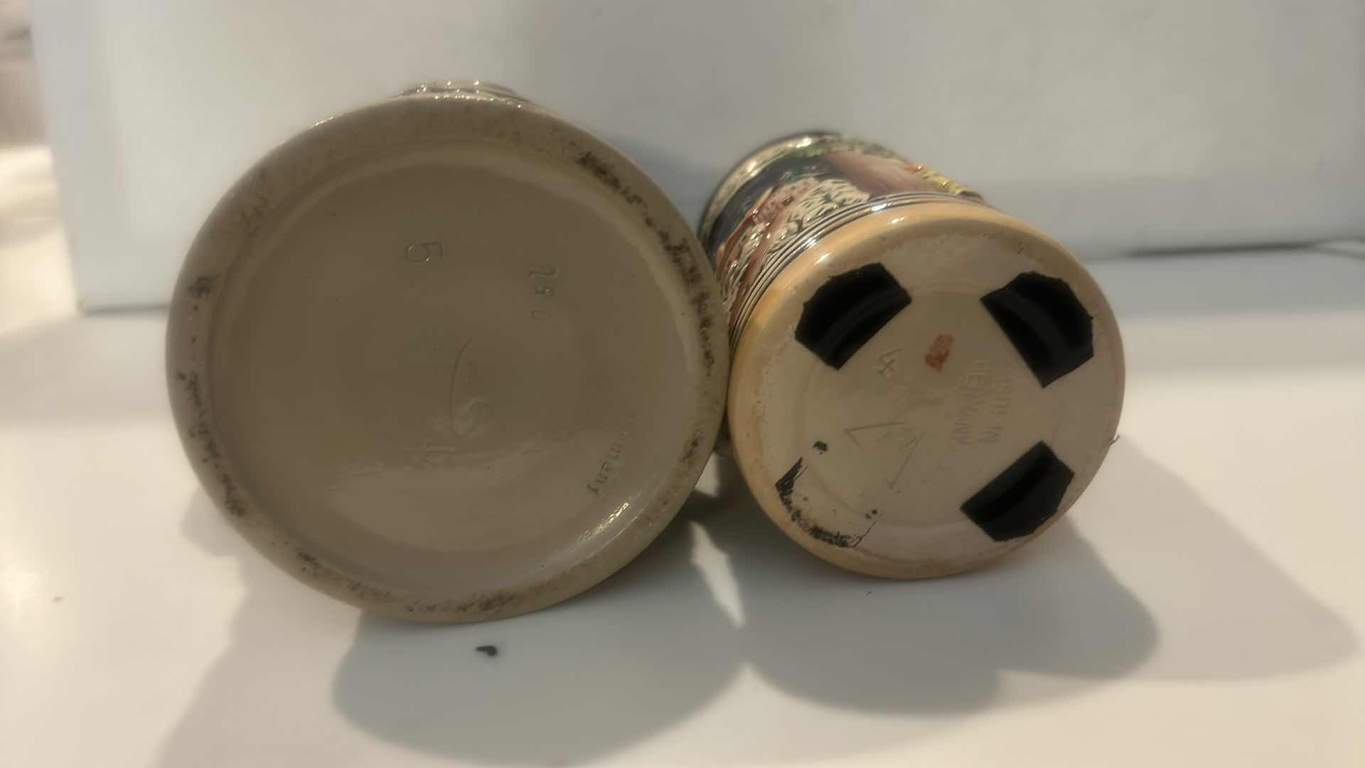 Photo 1 of 2 VINTAGE TRADITIONAL GERMAN CERAMIC BEER STEINS (TALLEST 9.25”)