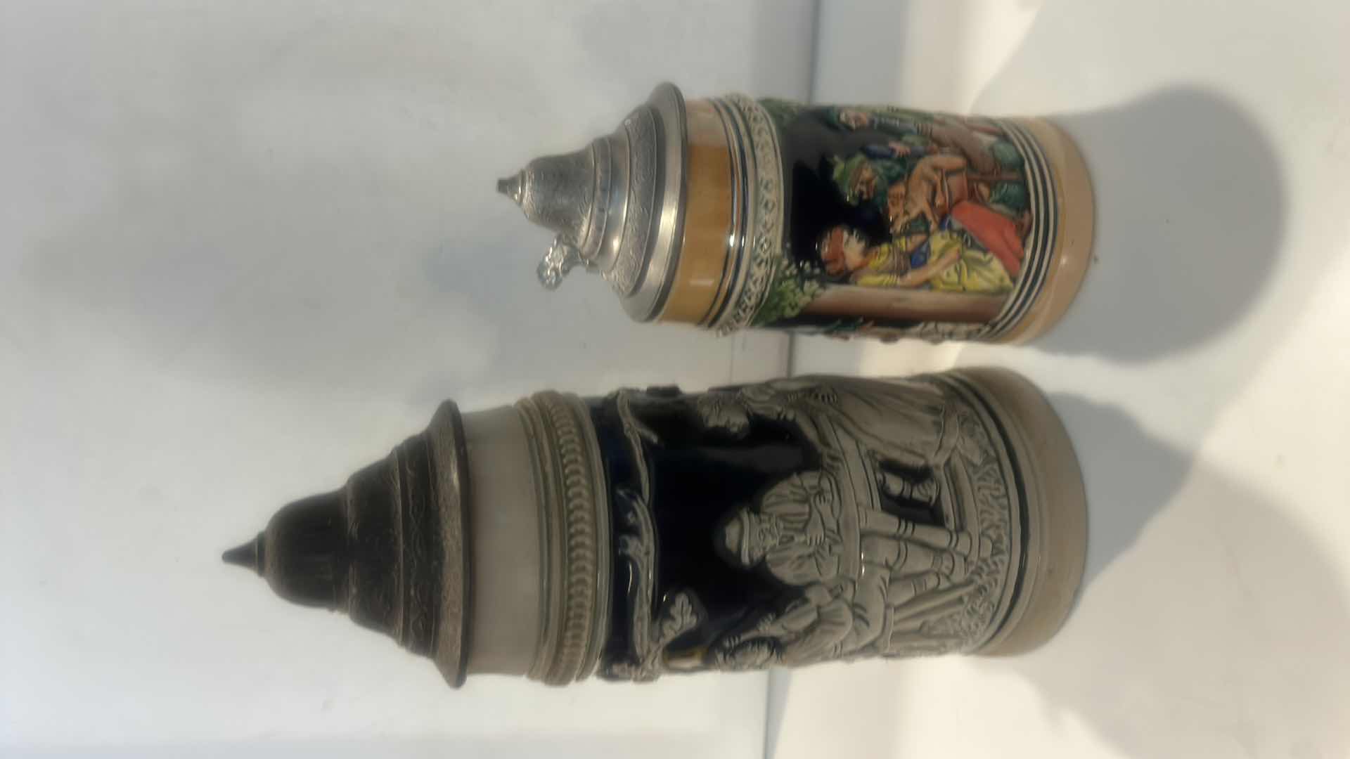 Photo 1 of 2 VINTAGE TRADITIONAL GERMAN CERAMIC BEER STEINS (TALLEST 9.25”)