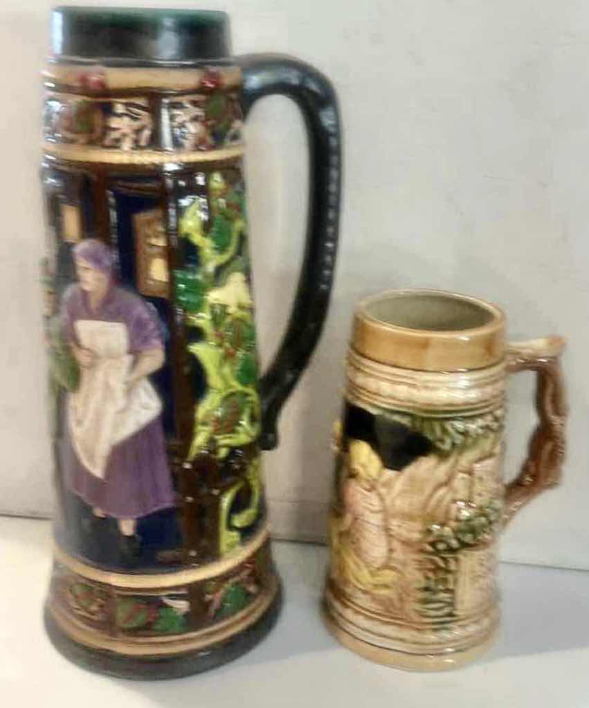 Photo 1 of 2 GERMAN STONEWARE STEINS (TALLEST 12.5”) $60