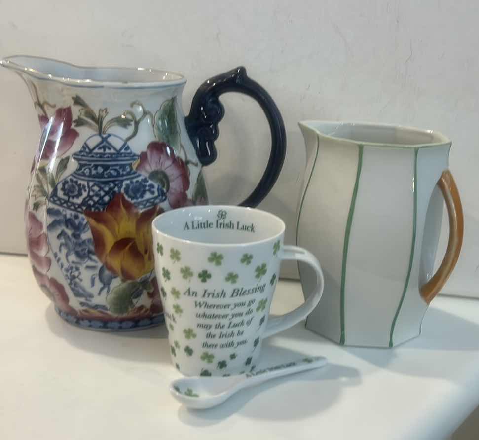 Photo 1 of IRISH BLESSING MUG AND SPOON AND 2 PITCHERS TALLEST H7.5”