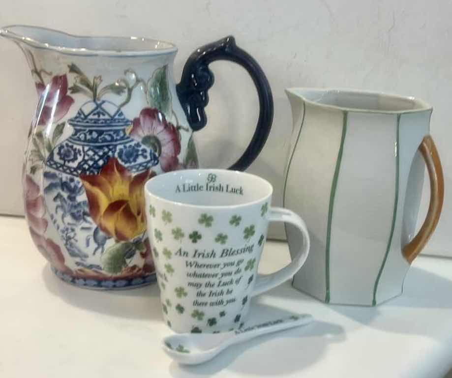 Photo 1 of IRISH BLESSING MUG AND SPOON AND 2 PITCHERS TALLEST H7.5”