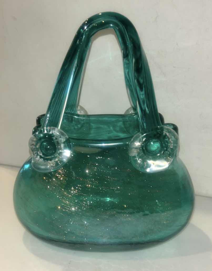 Photo 1 of TEAL HAND BLOWN ART GLASS PURSE  H9”