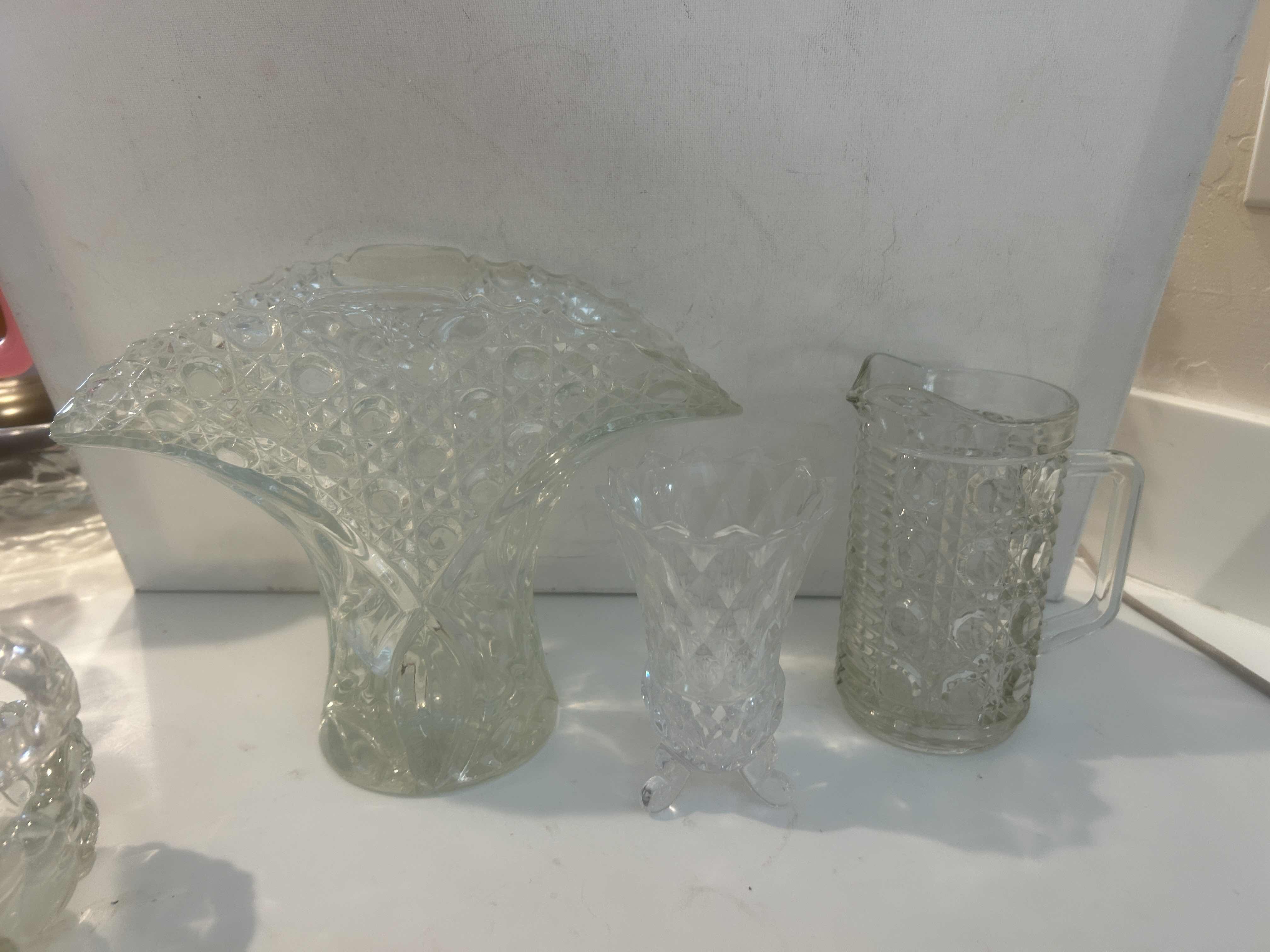 Photo 1 of VINTAGE CLEAR PRESSED GLASSWARE (TALLEST H8”)