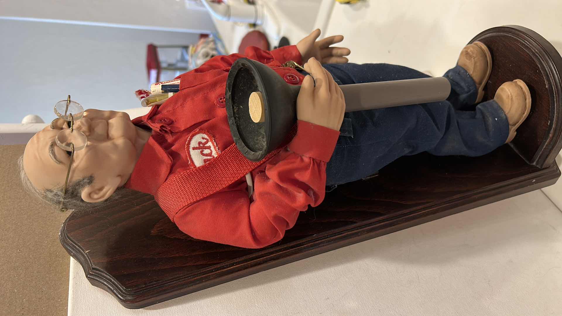 Photo 1 of JACK THE PLUMBER DOLL ON WOOD STAND (DOLL 18”)