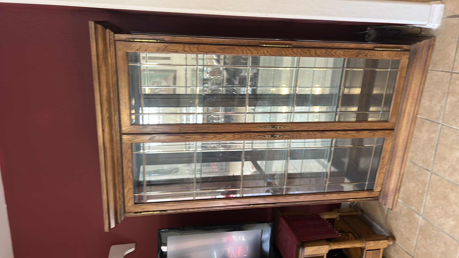 View 2 of TRADITIONAL WOODEN OAK CURIO DISPLAY CABINET W LIGHTS  4’ x 19” x H78.5”