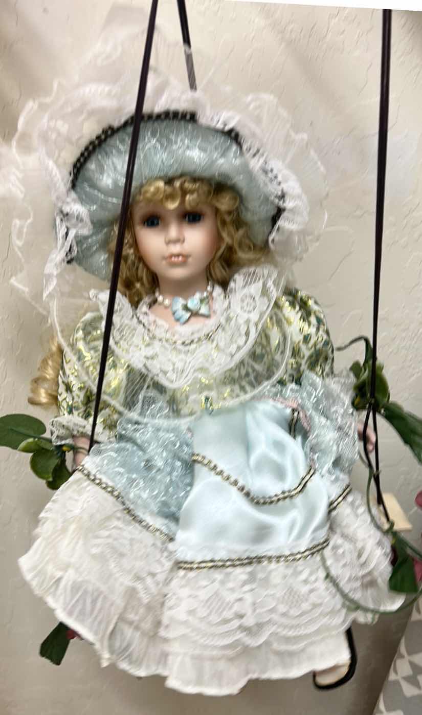 Photo 1 of VINTAGE VICTORIAN-STYLE PORCELAIN SWING DOLL H18” $45