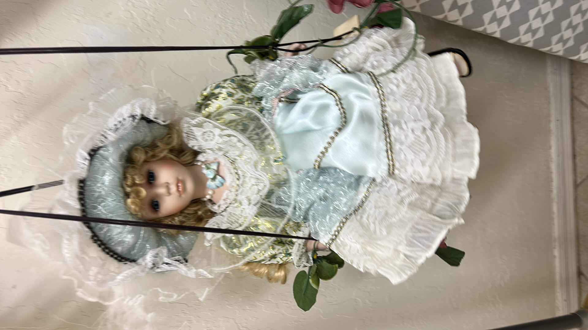 Photo 1 of VINTAGE VICTORIAN-STYLE PORCELAIN SWING DOLL H18” $45