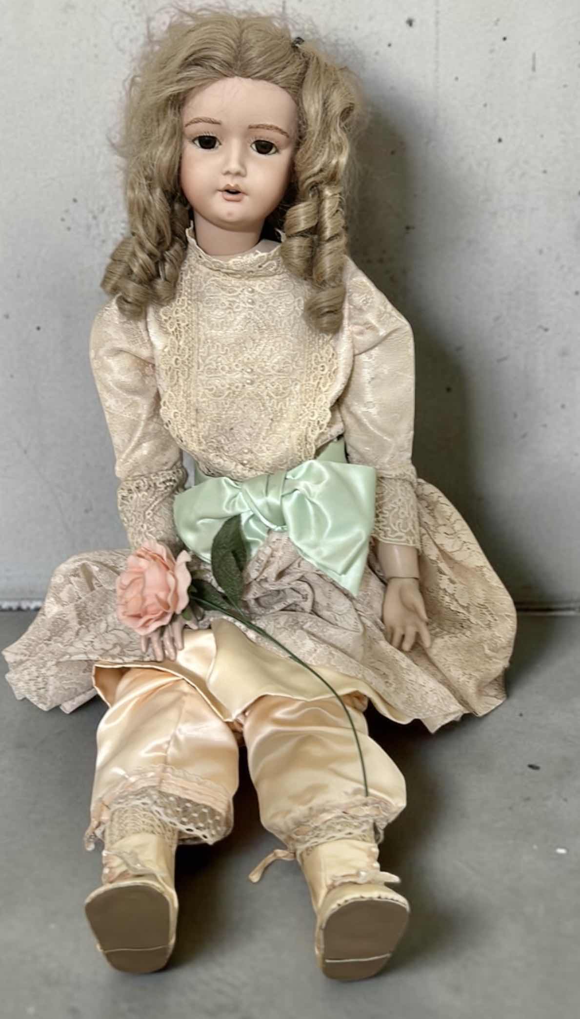 Photo 1 of TALL ANTIQUE STYLE PORCELAIN COLLECTOR DOLL H 38”