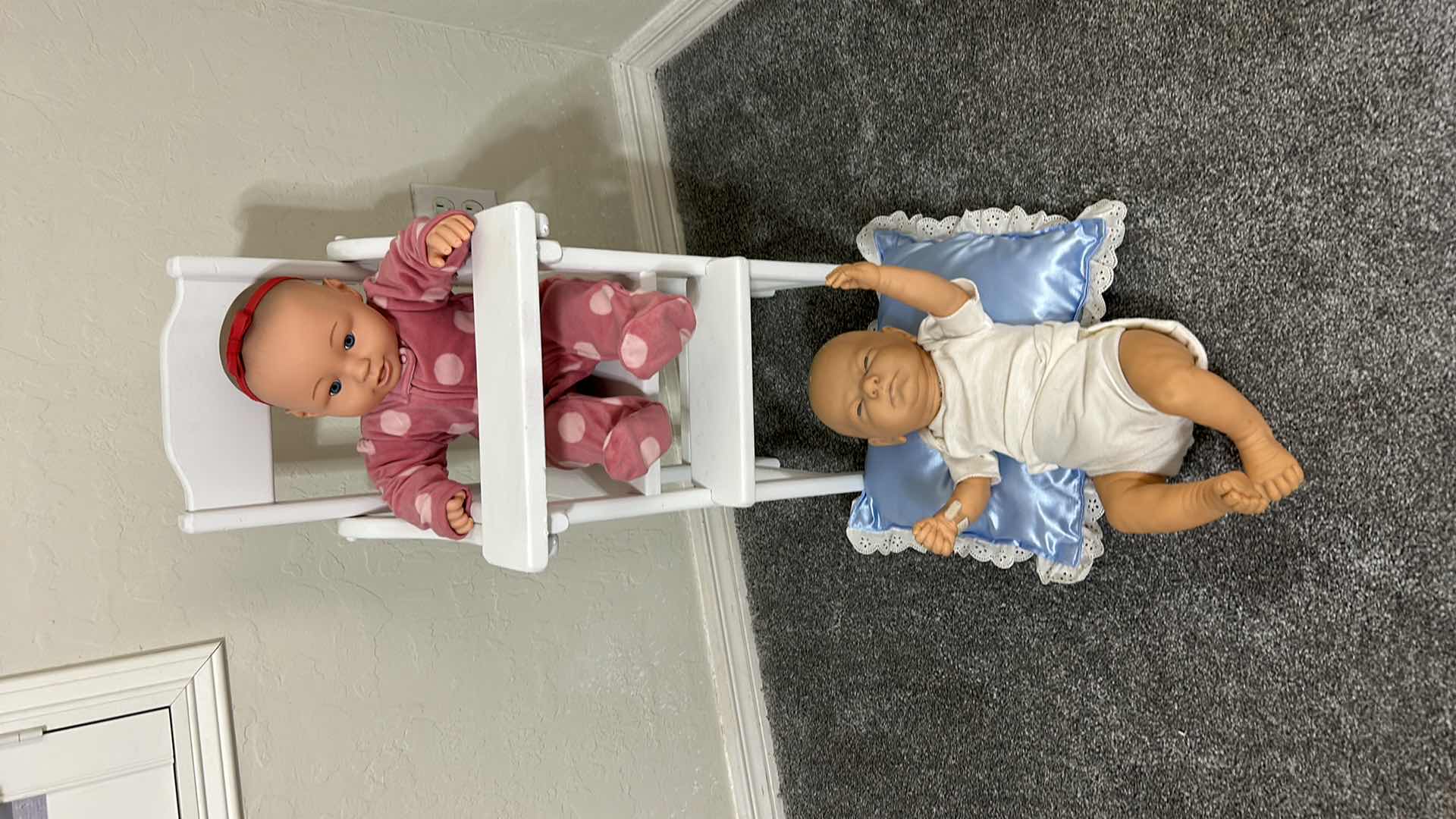 Photo 1 of TWO BABY DOLLS & HIGHCHAIR H29”