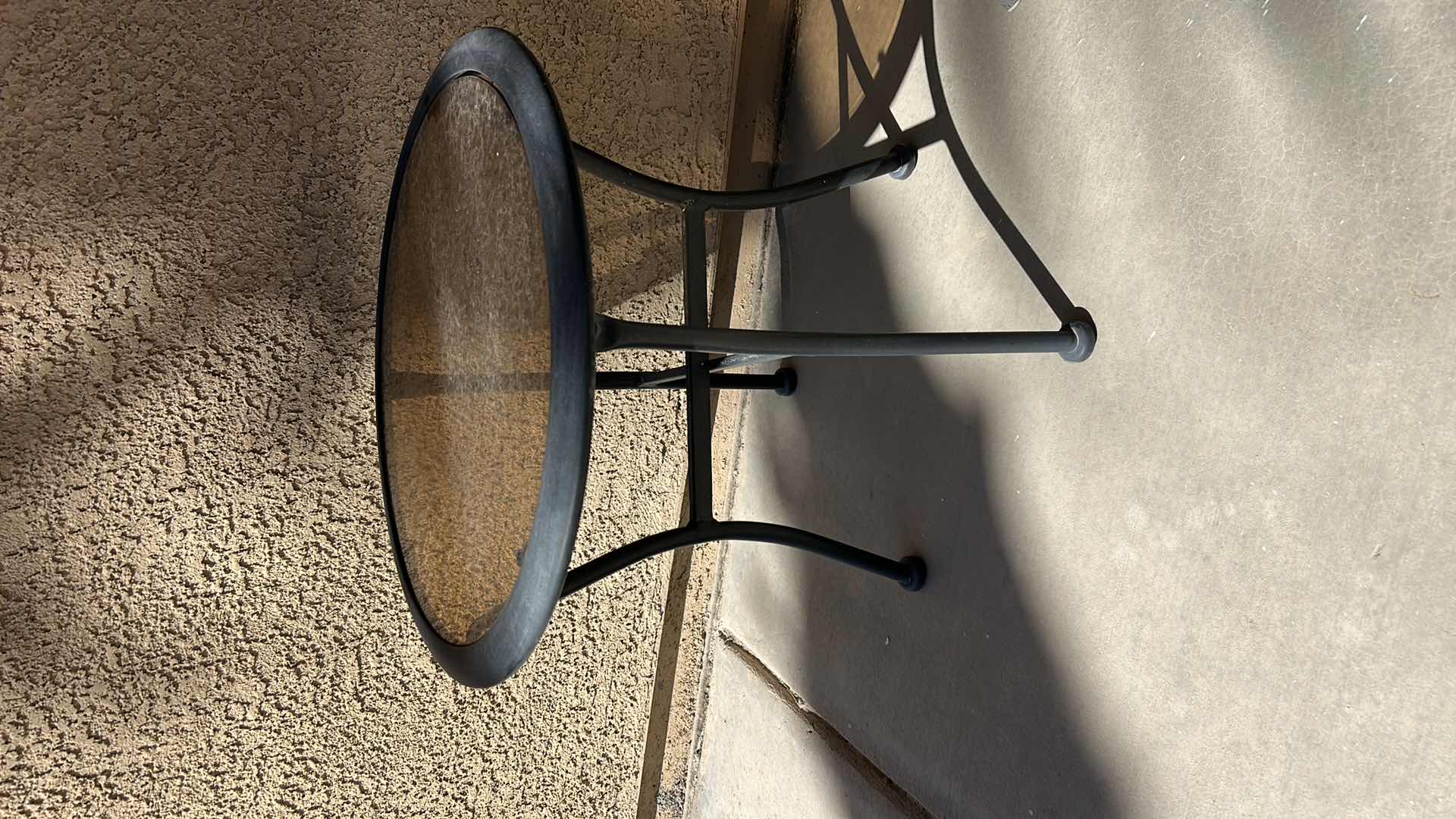 Photo 1 of TWO ROUND METAL & GLASS OUTDOOR PATIO SIDE TABLES 19” x H20”