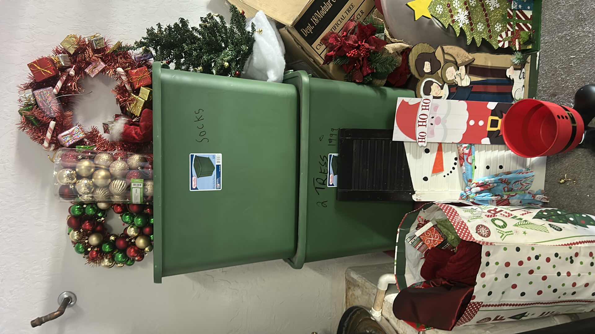 Photo 1 of CHRISTMAS TREE  & 3 BINS OF CHRISTMAS DECOR & MORE