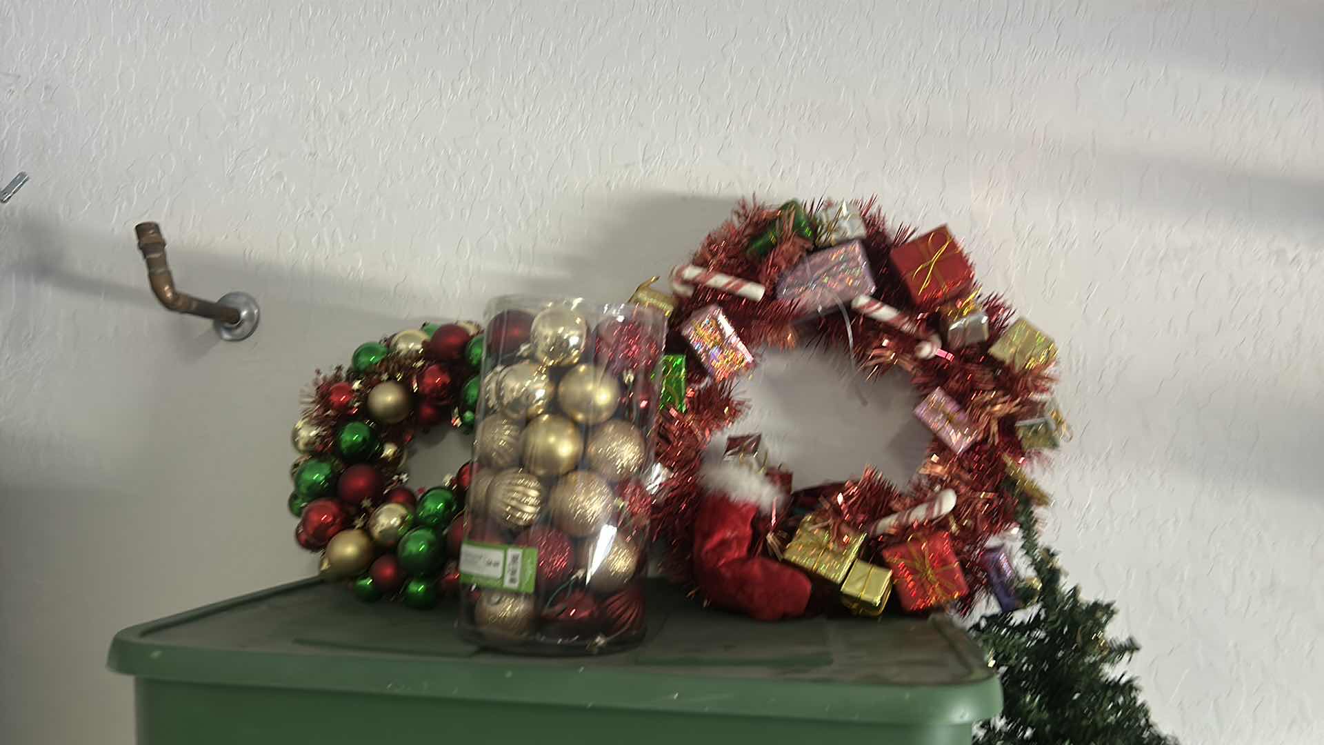 Photo 1 of CHRISTMAS TREE  & 3 BINS OF CHRISTMAS DECOR & MORE