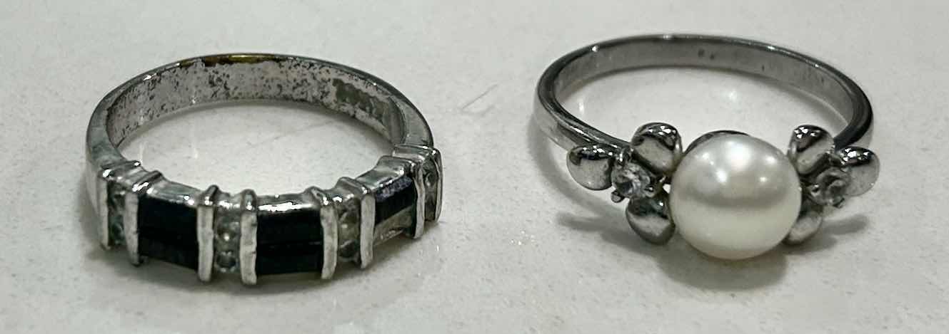 Photo 1 of 2 SILVER TONE RINGS (1 STAMPED 18K GOLD PLATED) EST SIZE 7