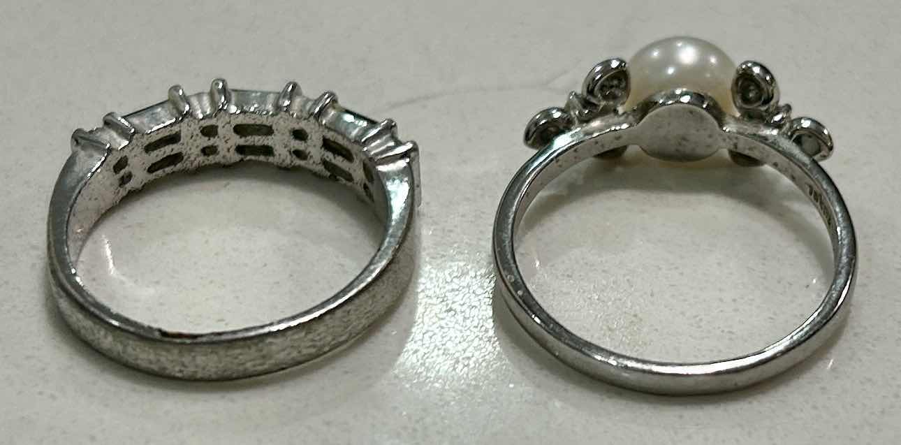 Photo 1 of 2 SILVER TONE RINGS (1 STAMPED 18K GOLD PLATED) EST SIZE 7