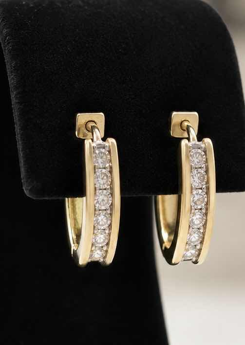 View 2 of 14K YELLOW GOLD 0.75 CTW DIAMOND EARRINGS 5.03G W APPRAISAL #2035 $4895