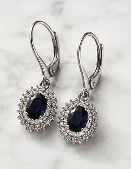 Photo 1 of 10K WHITE GOLD .50 CTW DIAMOND AND 2CTW SAPPHIRE EARRINGS 3.9 G #6