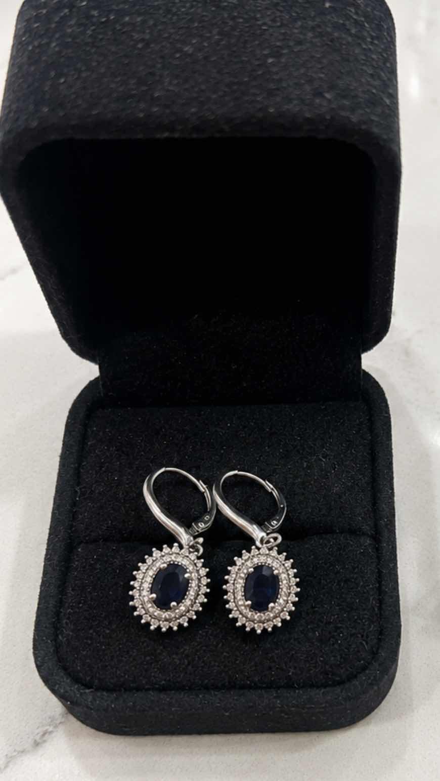 Photo 1 of 10K WHITE GOLD .50 CTW DIAMOND AND 2CTW SAPPHIRE EARRINGS 3.9 G #6
