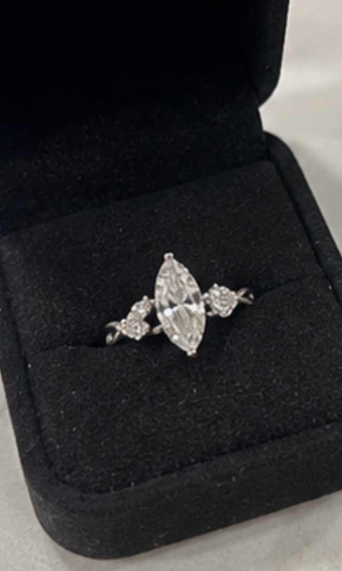 Photo 1 of 14K WHITE GOLD .50 CTW MARQUEE DIAMOND AND 0.20 CTW DIAMONDS ON SIDE RING 5G. (EST SIZE 6–7) #26 $3950.
