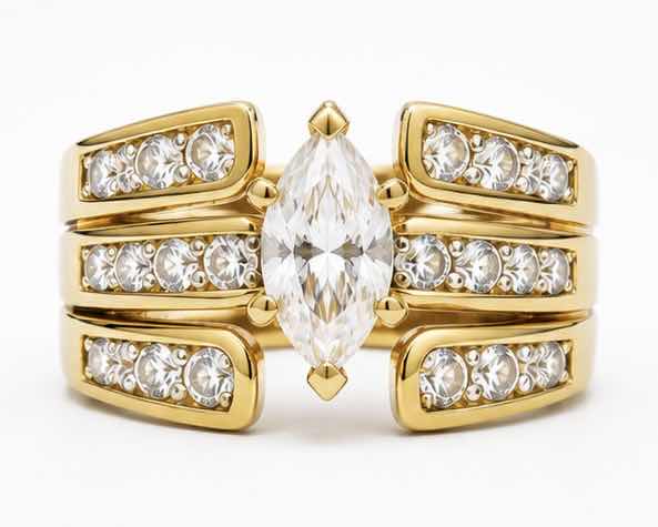 Photo 1 of 14K YELLOW GOLD DIAMOND MARQUEE RING TTL 2CTW DIAMONDS 8G (SIZE 6–7) #21, $4010