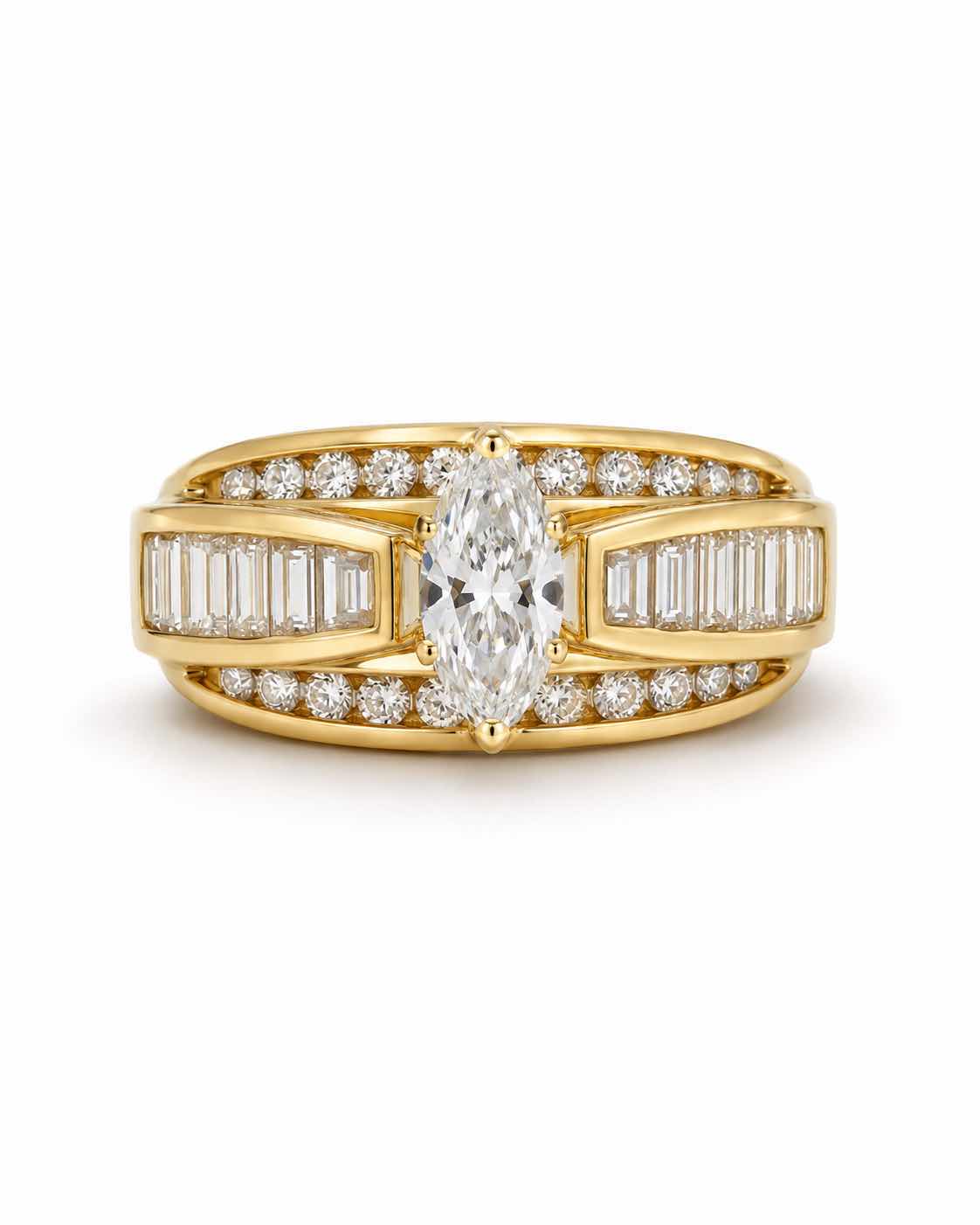 Photo 1 of 14K YELLOW GOLD DIAMOND MARQUEE RING TTL 2CTW DIAMONDS 7G ESTIMATED (SIZE 6–7) #21 $4300