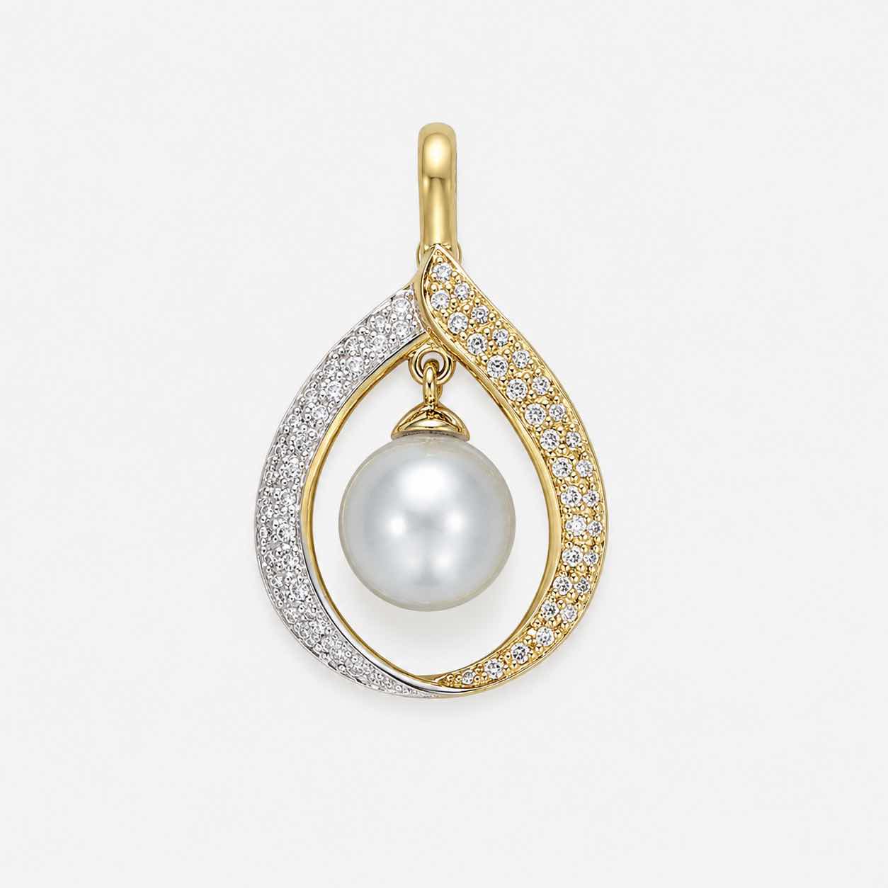 Photo 1 of 18K TWO-TONE YELLOW GOLD PEARL/DIAMOND PENDANT .6 0CTW DIAMOND 7.49 G W APPRAISAL #2016