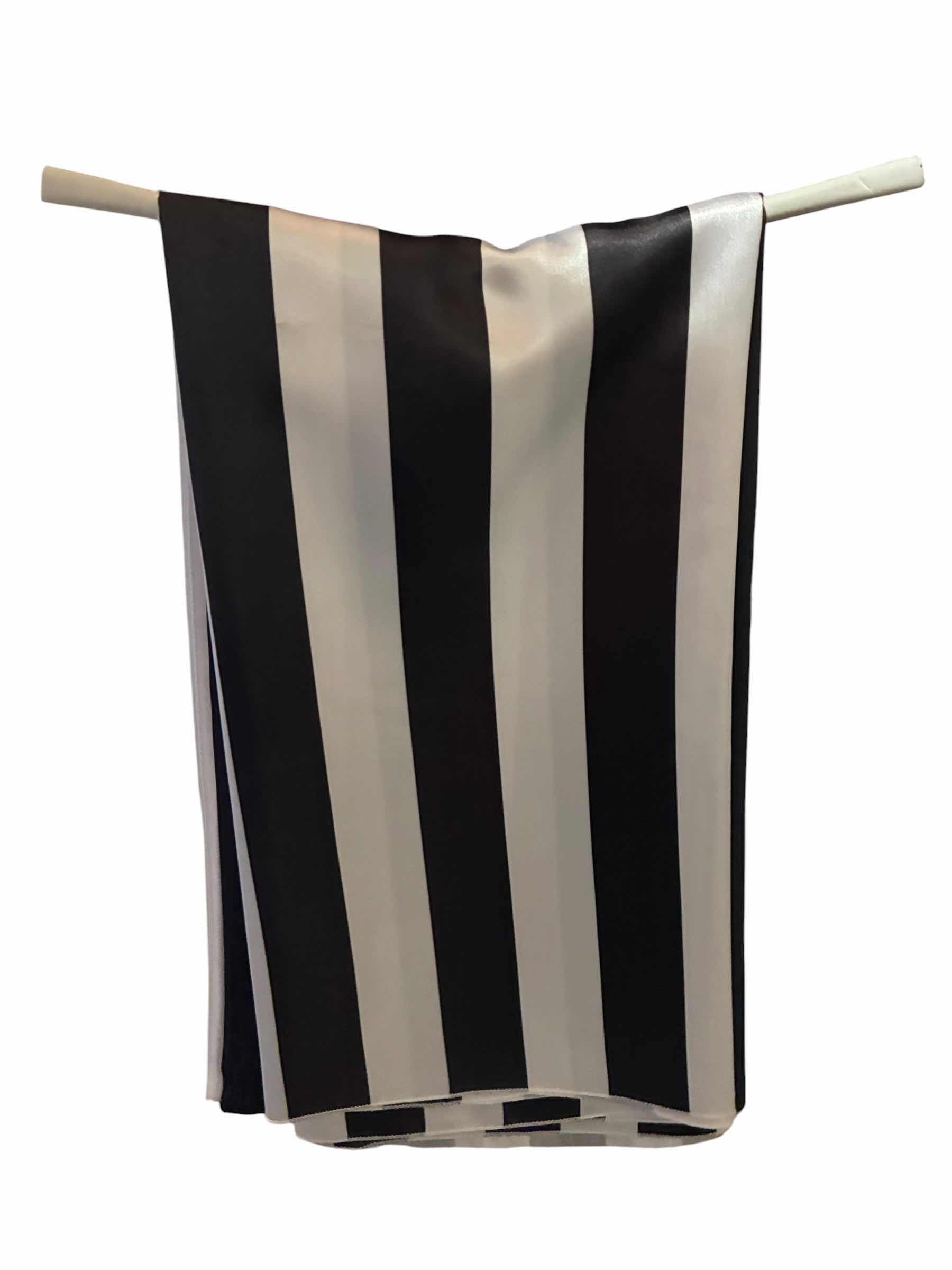 Photo 1 of 85” SATIN BLACK AND WHITE STRIPE TABLE LINEN