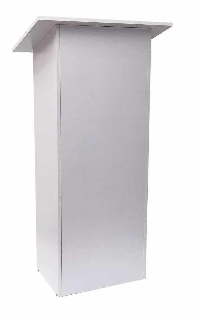 Photo 1 of WHITE WOOD FREESTANDING PODIUM 22.5”X14”H50”