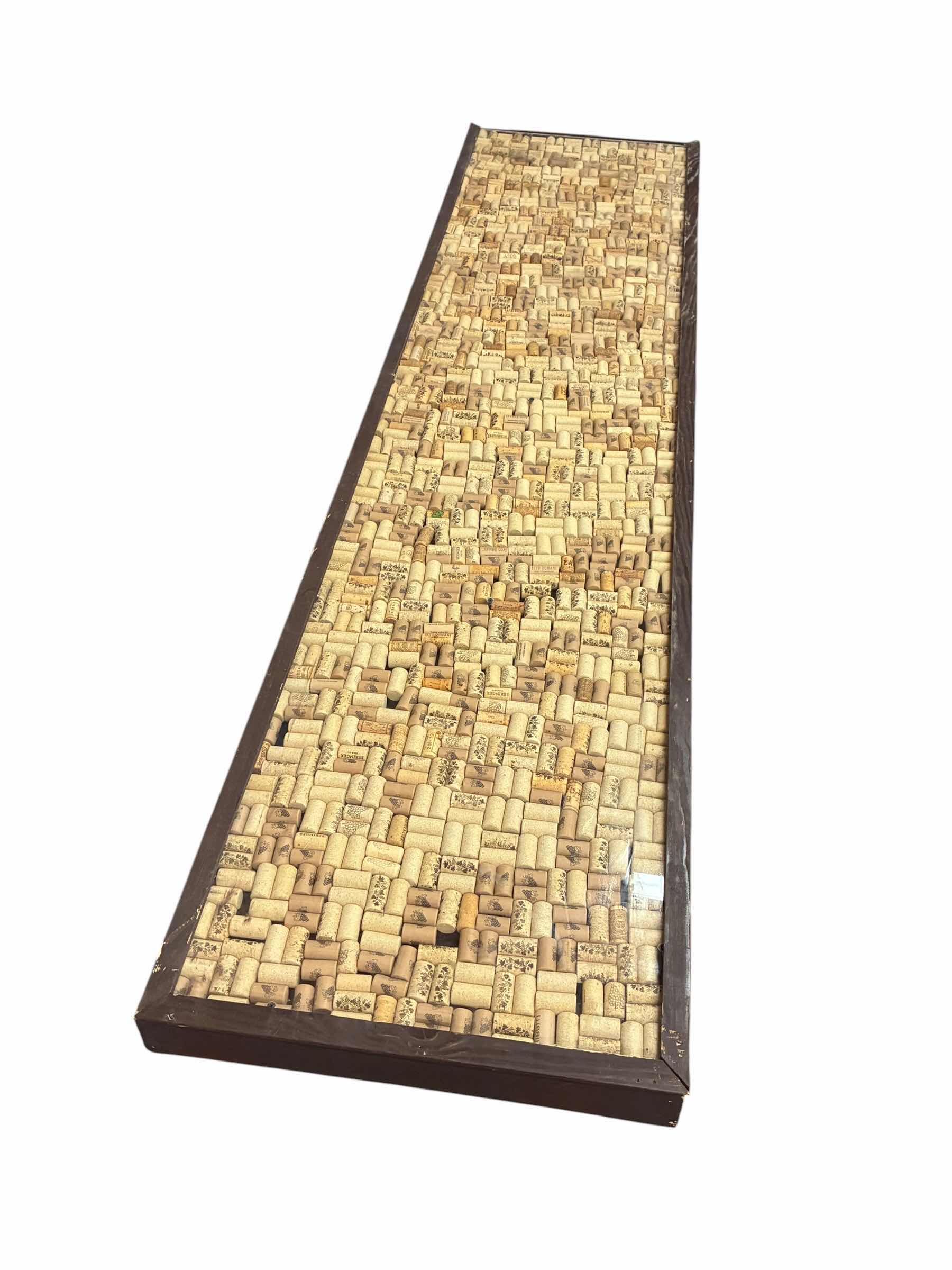 Photo 1 of WINE BOTTLE CORK SHADOWBOX ACRYLIC TOP WOOD TABLE 95“ X 22.5“H38”