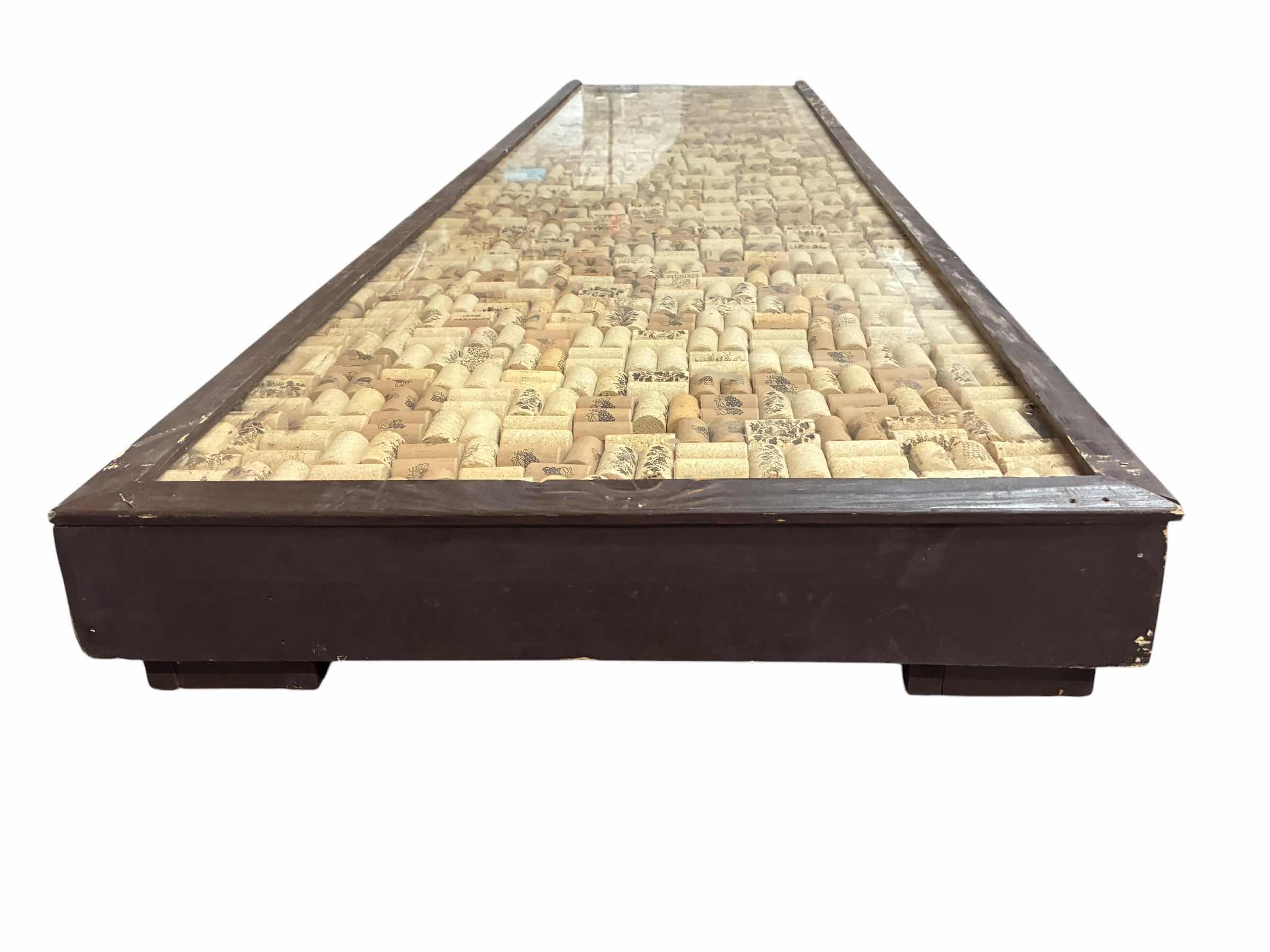 Photo 1 of WINE BOTTLE CORK SHADOWBOX ACRYLIC TOP WOOD TABLE 95“ X 22.5“H38”
