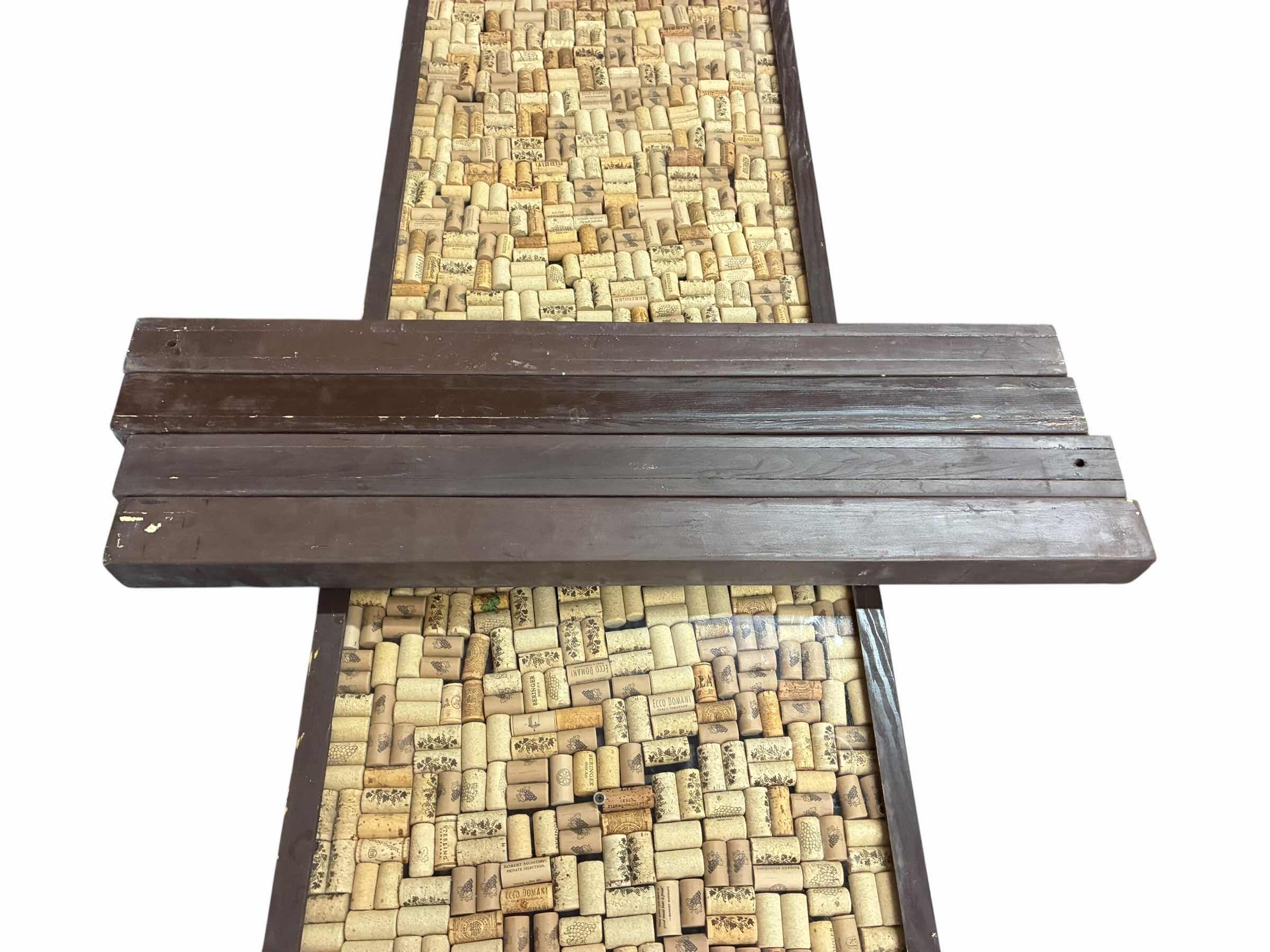 Photo 1 of WINE BOTTLE CORK SHADOWBOX ACRYLIC TOP WOOD TABLE 95“ X 22.5“H38”