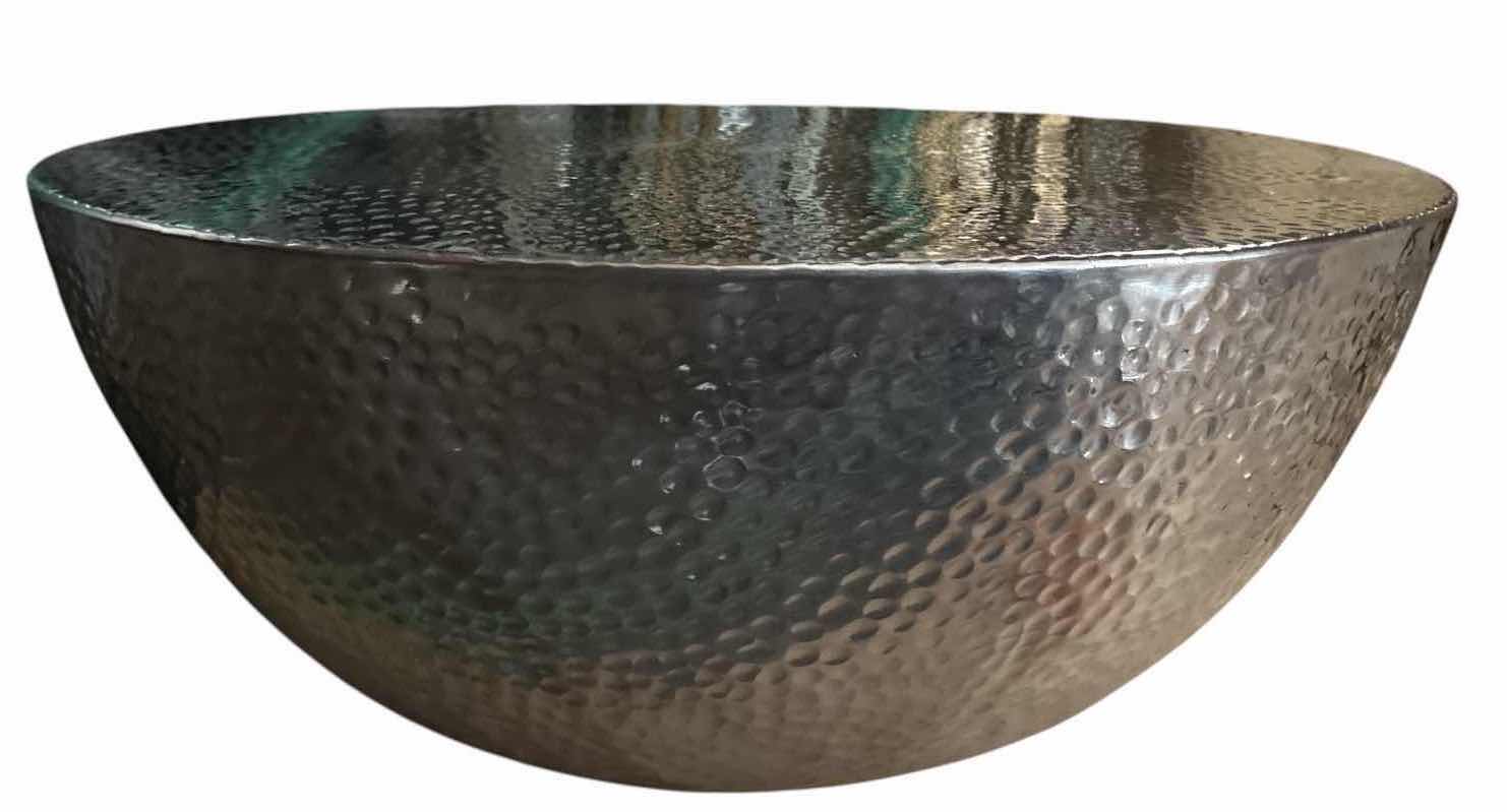 Photo 1 of SILVER HAMMERED METAL ROUND DRUM / BOWL COFFEE TABLE D32”H12.5”