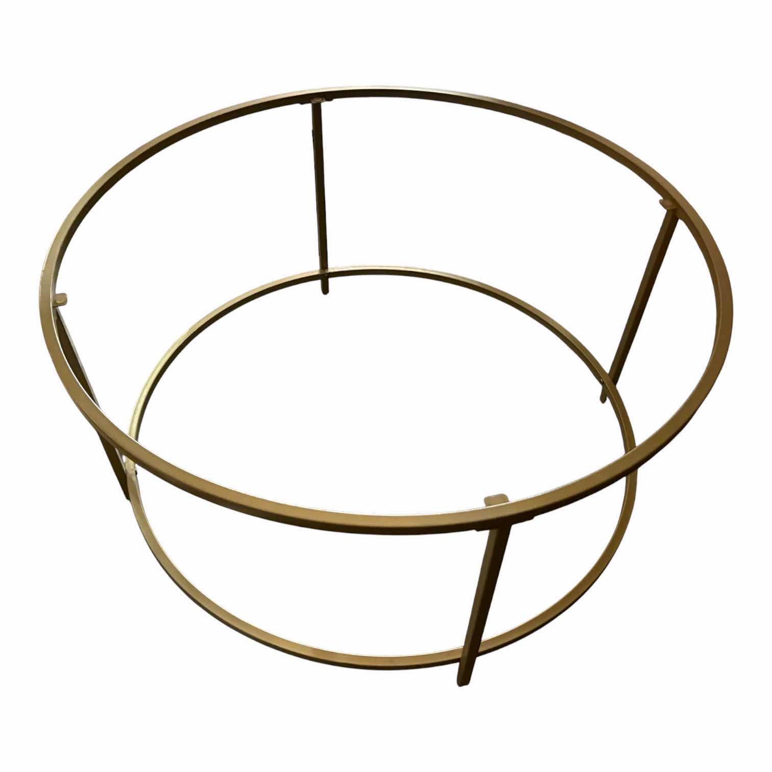 Photo 1 of GOLD METAL ROUND OTTOMAN W/GLASS TOP GEOMETRIC / ORBITAL DESIGN – 34”D XH16”