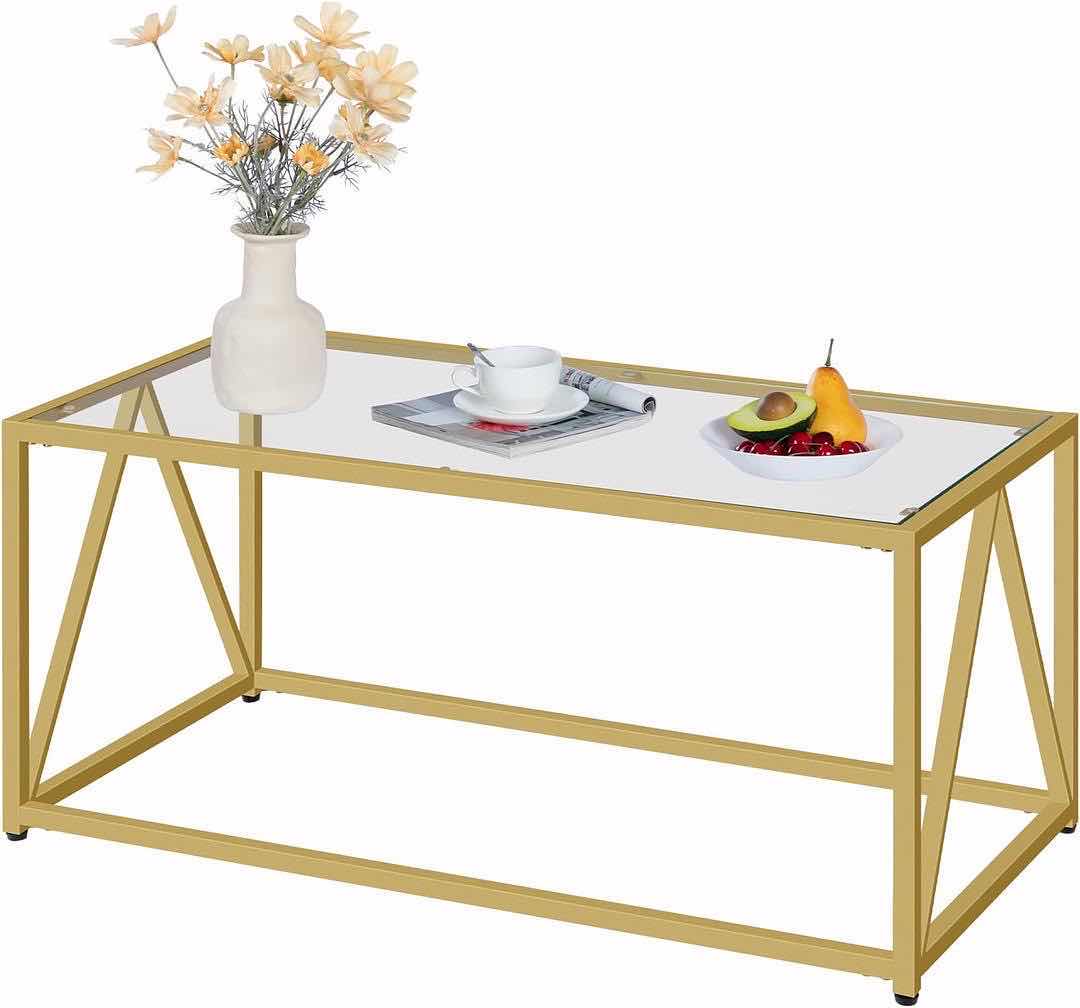 Photo 1 of GOLD METAL & GLASS RECTANGULAR TABLE – 39.4”X19.7”DXH17.7”