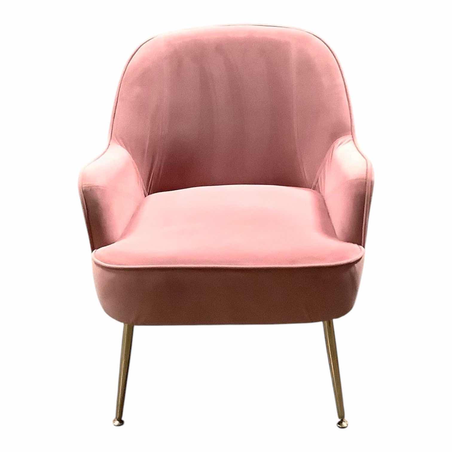 Photo 1 of BLUSH PINK VELVET UPHOLSTERED ACCENT ARMCHAIR WITH GOLD METAL LEGS H31.5” SEAT H16” $300