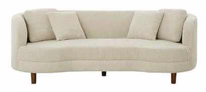 Photo 1 of CREAM/IVORY CURVED CHANNEL-FUZZY SOFA WITH ACCENT PILLOWS & WOOD LEGS 66”X36”H46”