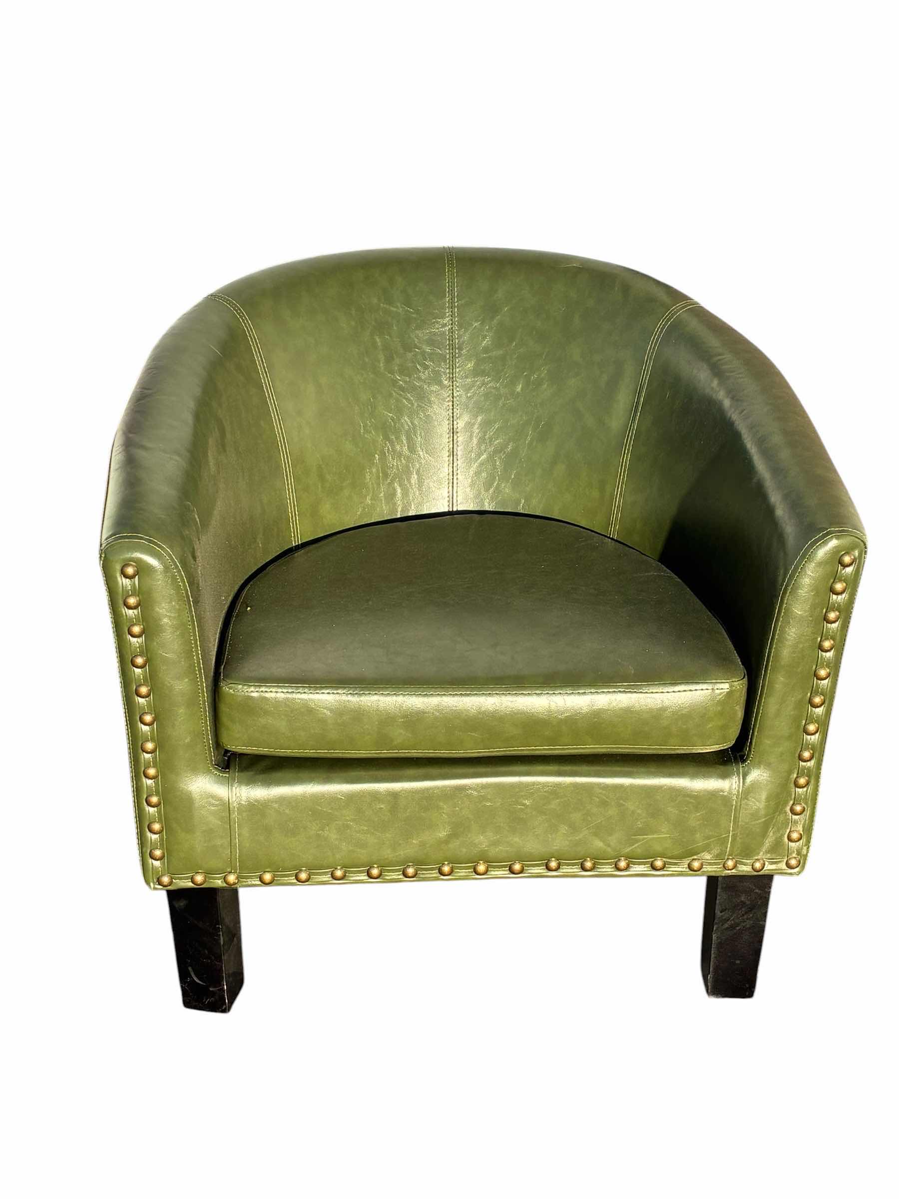 Photo 1 of GREEN LEATHER UPHOLSTERED ARMCHAIR