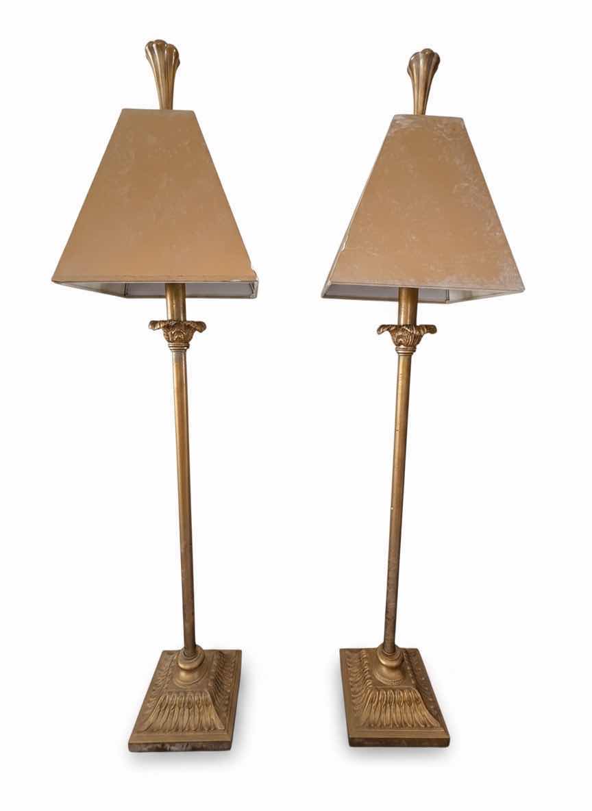 Photo 1 of 2-GOLD BRASS TABLE LAMPS H36”